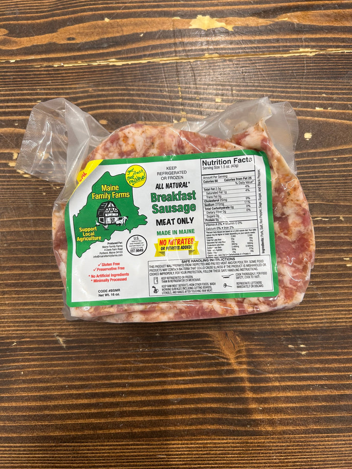 Packaged meat product with a label on a wooden surface